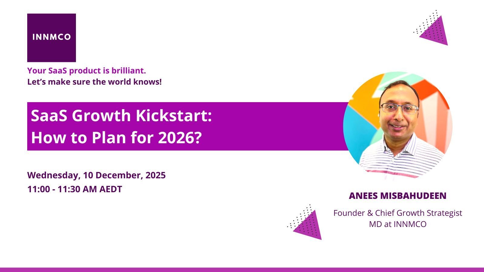 INNMCO Webinar Website Banner - Sydney - SaaS Growth KickStart How to plan for 2026